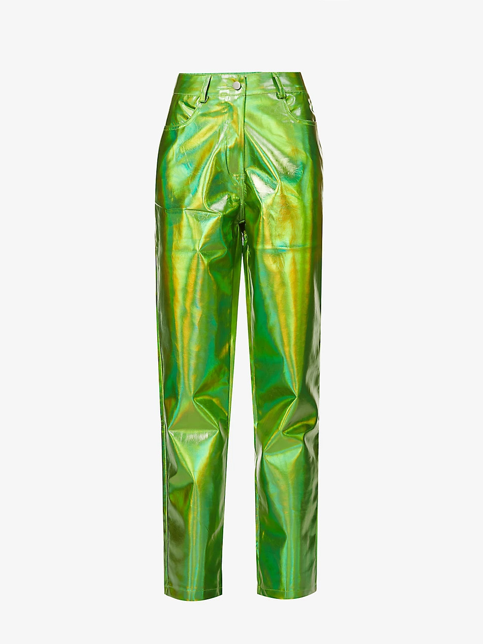 Lupe metallic high-rise straight-leg faux-leather trousers | Selfridges