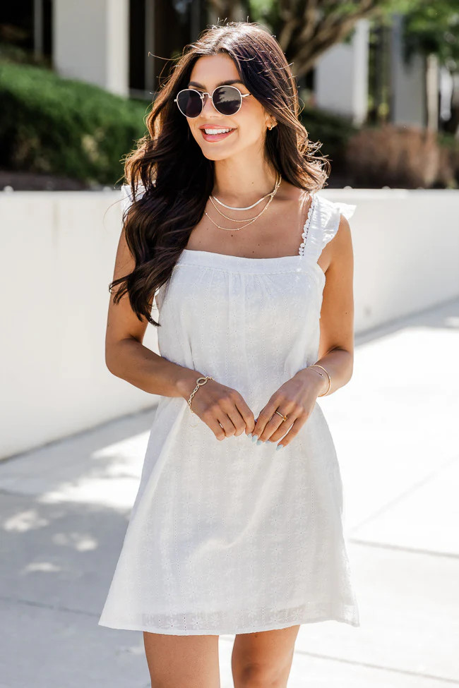 Always On My Mind White Eyelet Mini Dress FINAL SALE | Pink Lily