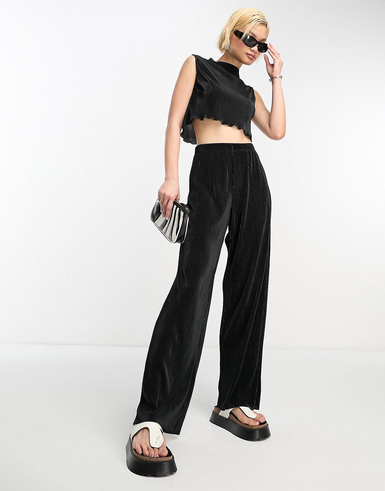 Only straight leg plisse pants in black - part of a set | ASOS (Global)