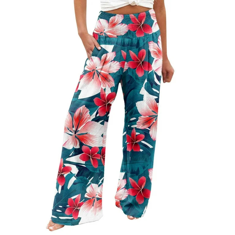 Dyegold Wide Leg Pants For Women Casual Boho Floral Printed Lounge Palazzo Pants Summer Loose Str... | Walmart (US)