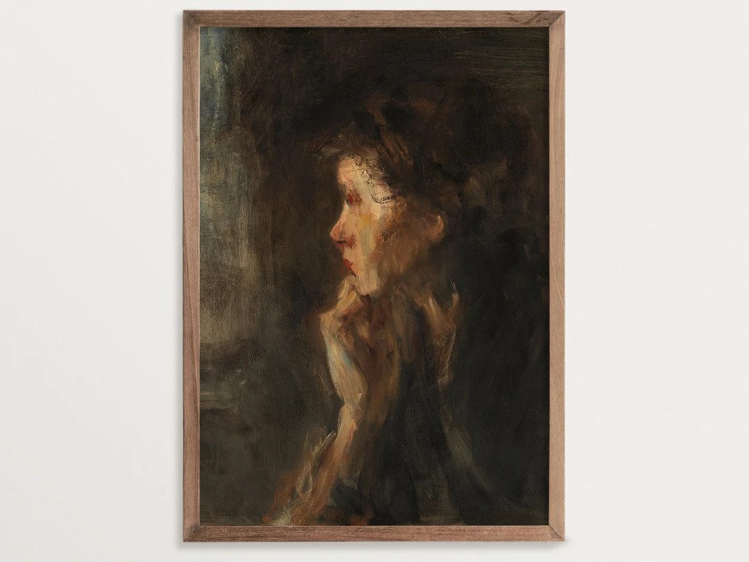 Moody Vintage Portrait Print Contemplation Woman Portrait Moody Wall Art Vintage Art Print - Etsy... | Etsy (US)