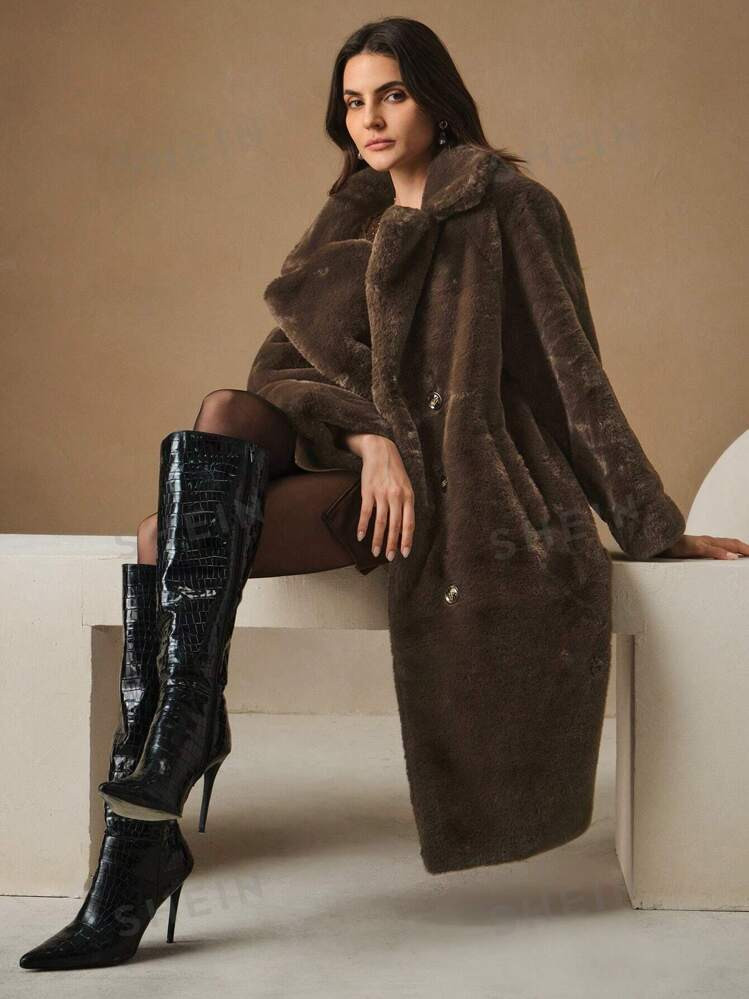 Anewsta Women Fluffy Collar Long Sleeve Solid Color Casual Loose Long Cardigan, Elegant And Moder... | SHEIN