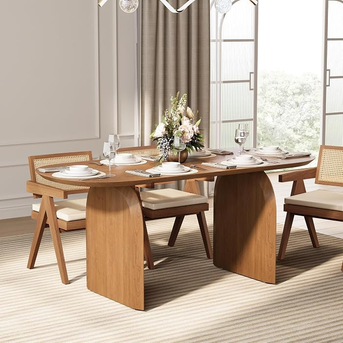 homary 70.9" Japandi Oval Dining Table for 6, Modern Pine Wood Dininer Table for Dining Room, Kit... | Amazon (US)