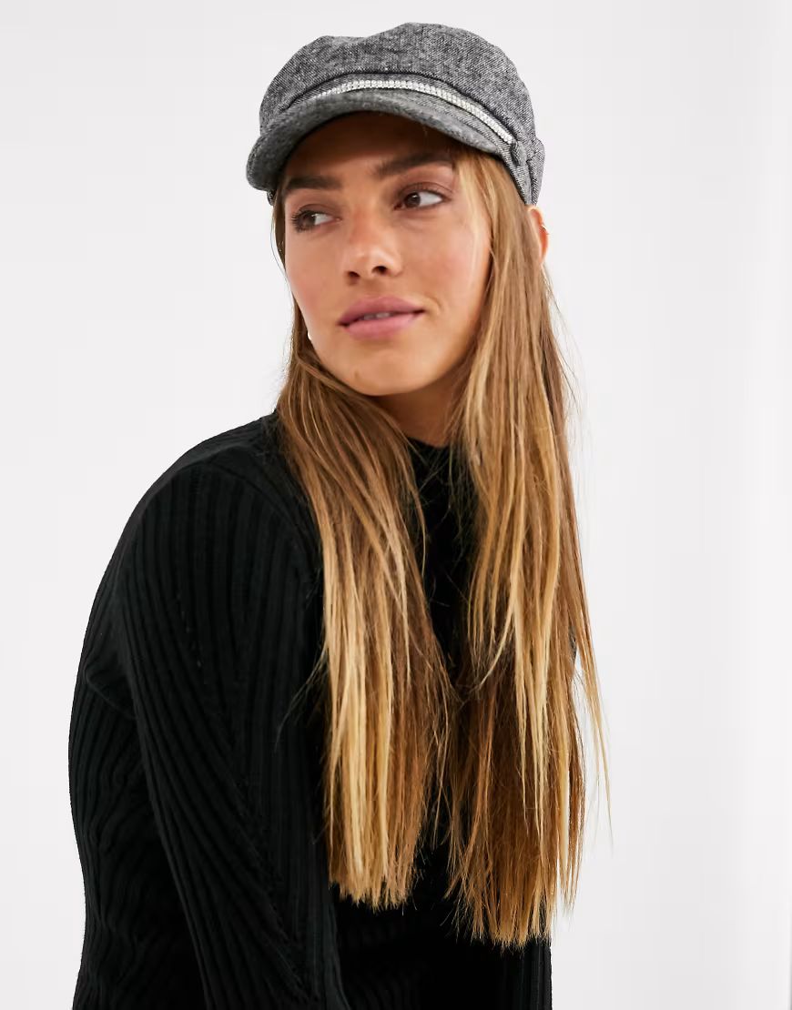 Stradivarius bakerboy hat with embellishment in grey-Silver | ASOS (Global)