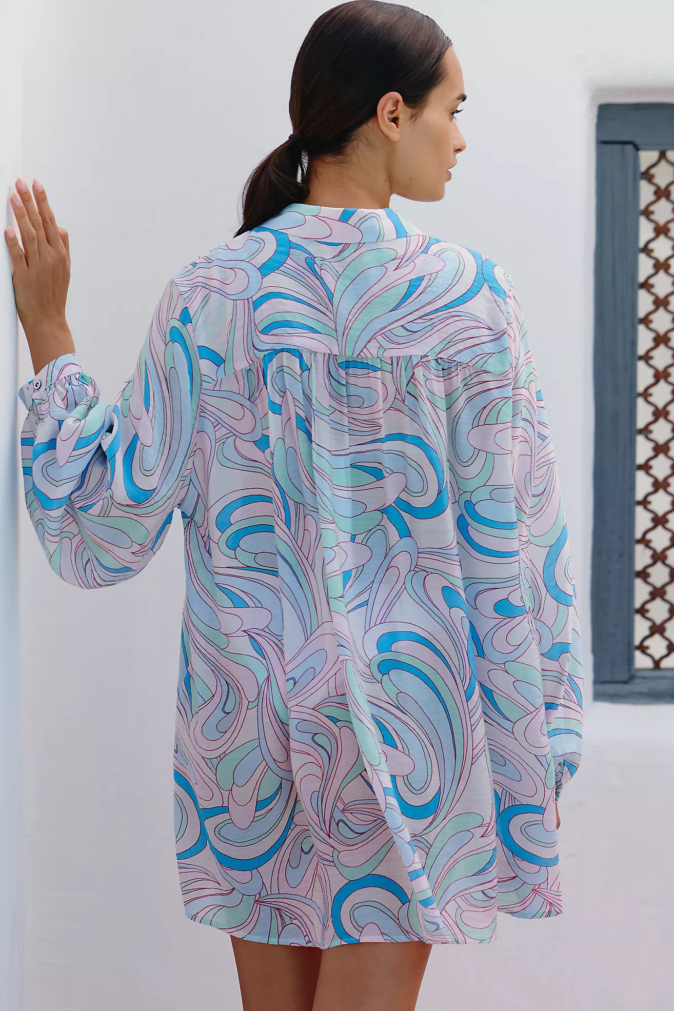 Celandine Puff-Sleeve Longline Buttondown Shirt | Anthropologie (US)