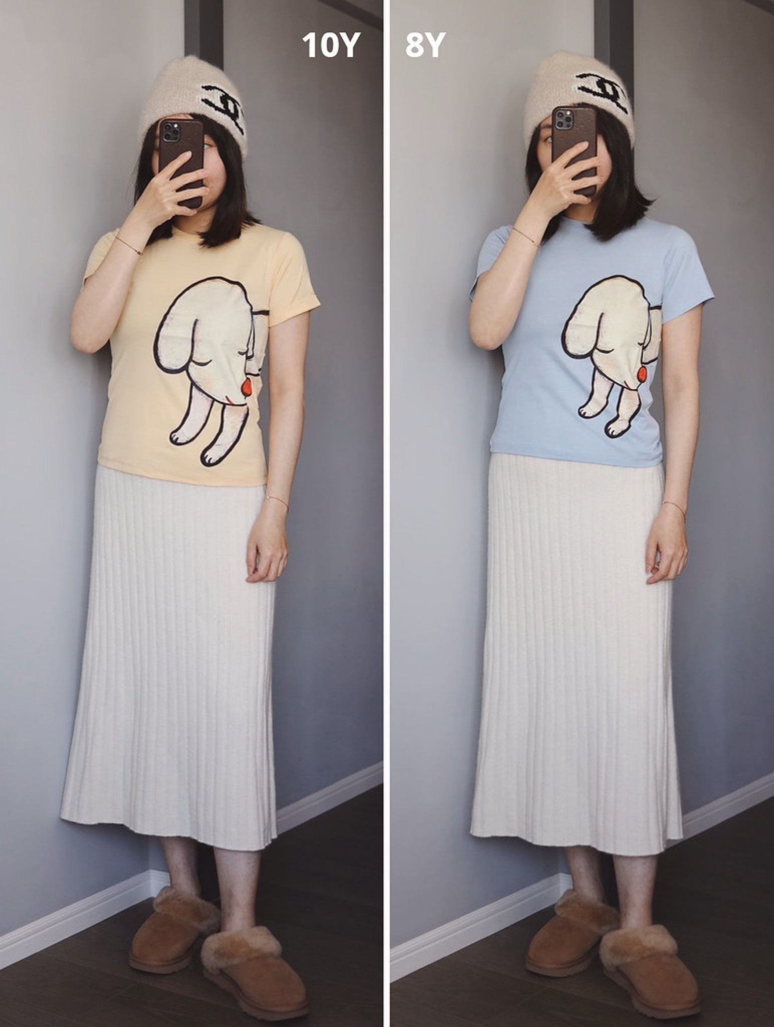 先說一下我目前157/49平常大多穿XS，這次買的都是10Y以下，原本想說買給小孩穿就好了，乾脆買大一點讓他們穿oversized的感覺，可以穿更久(我之前還讓Aaron穿Thom Browne 12Y他才7歲也可以! 這樣穿個幾年有感覺比較回本)，然後套了一下發現自己也可以耶。

→ 短T的部分，我覺得10Y就滿貼身，8Y更貼，長度也更短一點，其實是可以穿的，只是如果有12Y會更理想一點，我自己這兩年很少穿很貼很貼的短T了，比較不習慣，但是看在這麼可愛的份上，我會習慣的! 大家如果看到12Y現貨別猶豫趕快買就對了，如果真的沒有10Y和8Y也是可以。
#LTKtaiwan #LTKasia

#LTKfamily #LTKstyletip