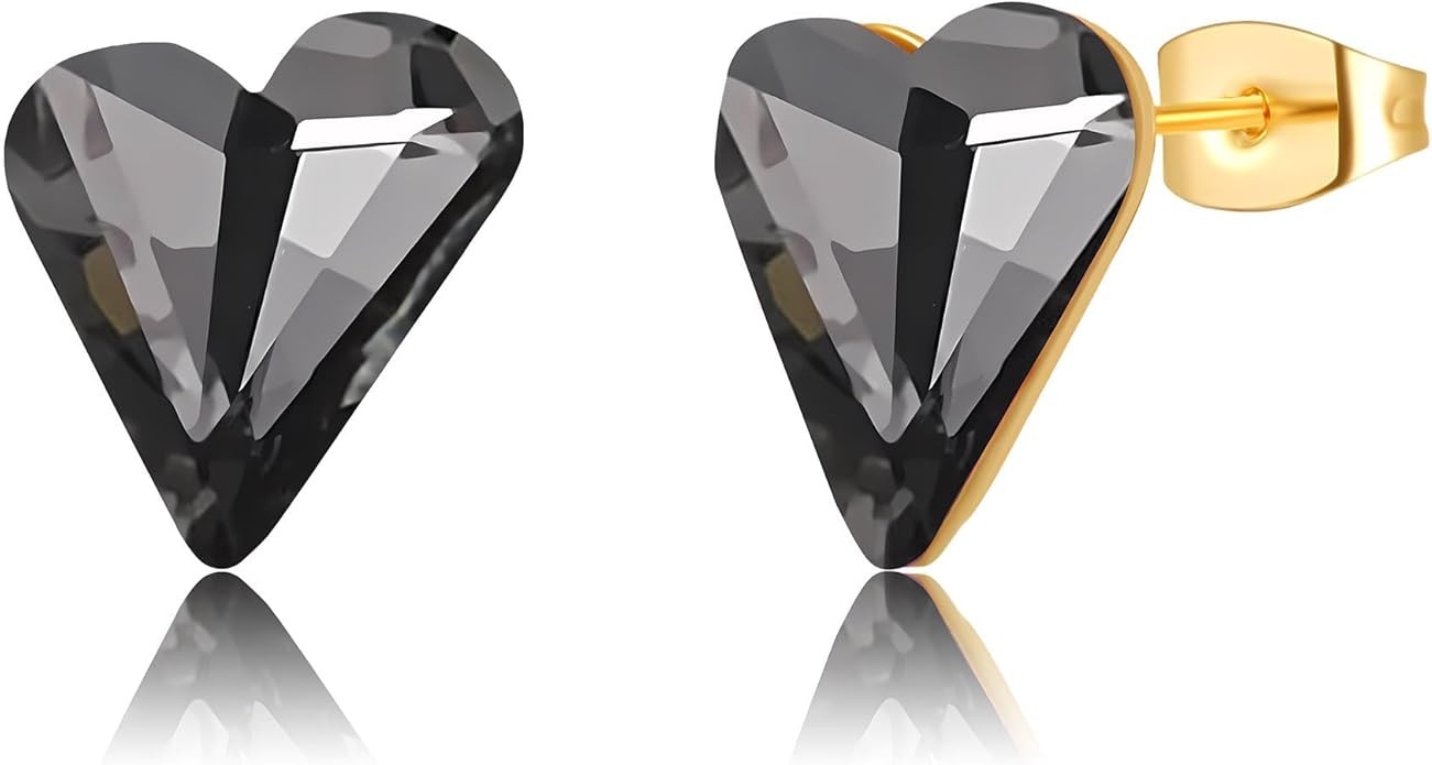 Fashion Austrian Crystal Heart Stud Earrings for Women 14K Gold Plated Hypoallergenic Formal Jewe... | Amazon (US)