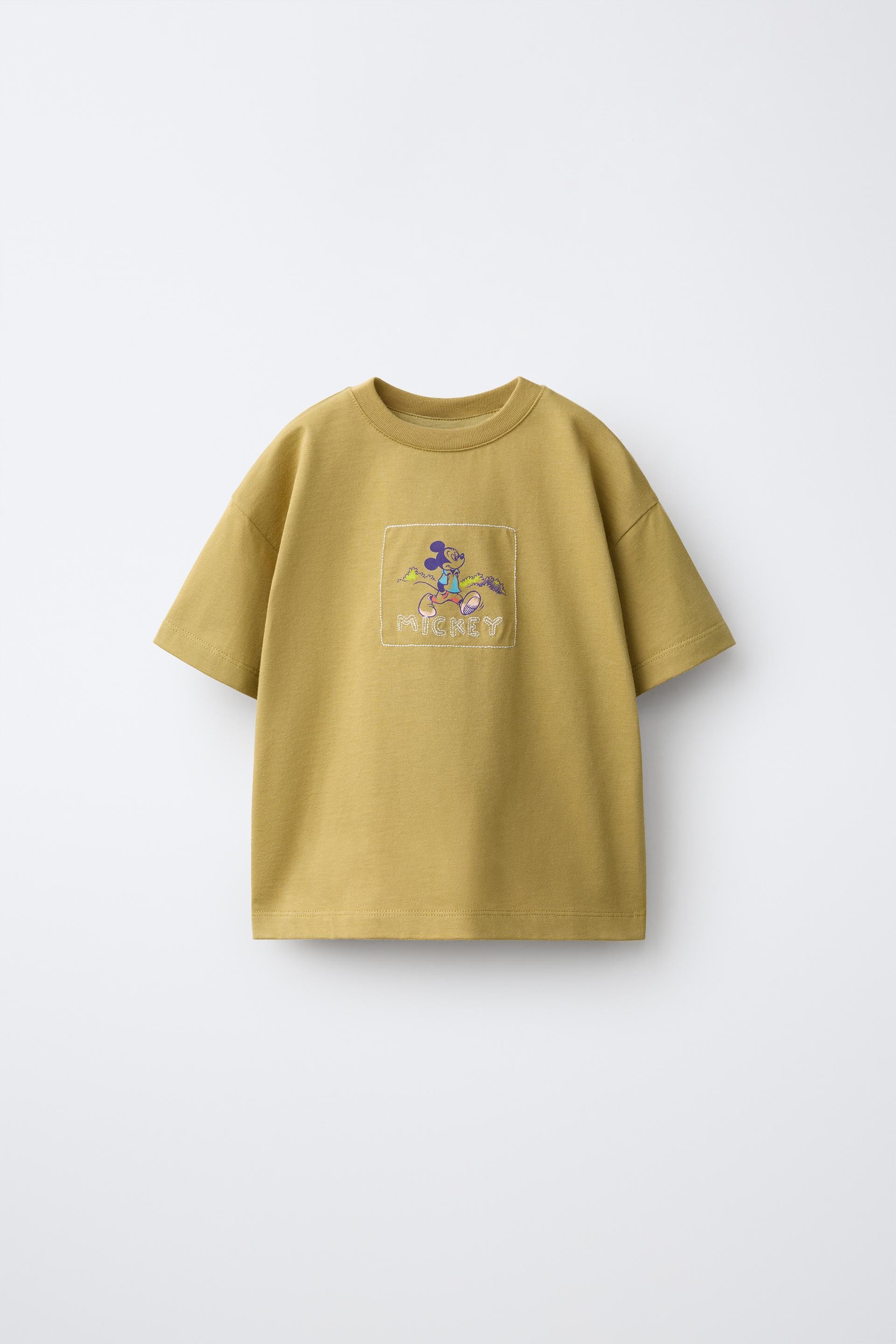 Zara - Mickey Mouse © Disney Embroidered T-Shirt - Olive Green - 6 Years (45,2 Inches) - Kids | Zara US
