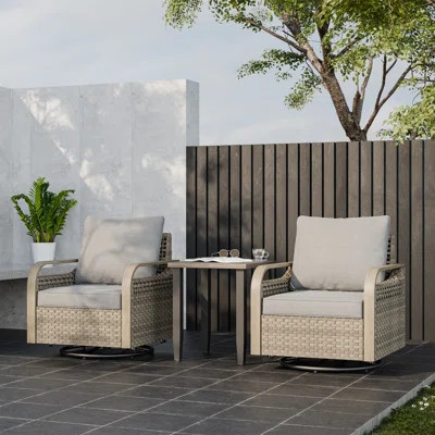 2 - Person Outdoor Seating Group with Cushions, Wicker Outdoor Swivel Rocker Patio Chairs Set | Wayfair North America