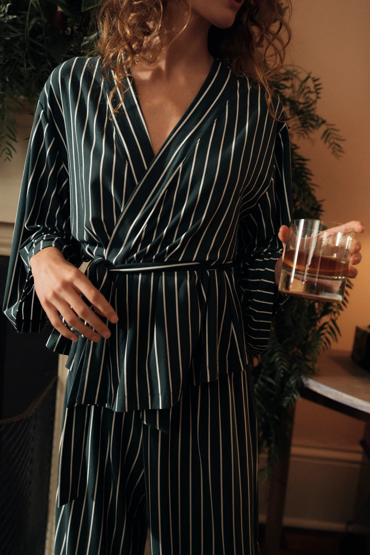 DreamModal Kimono Pajama Set in Conifer Stripe | Lake Pajamas