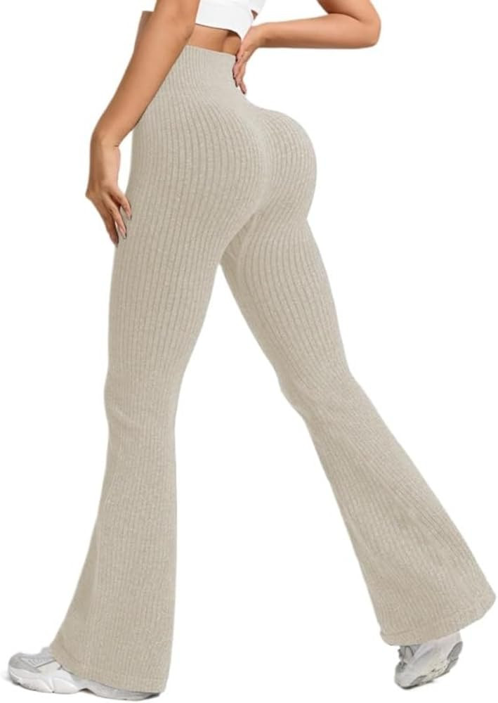 ZWRXW Ribbed Leggings for Women High Waisted Tummy Control Flare Leggings Stretch Soft Yoga Pants... | Amazon (US)
