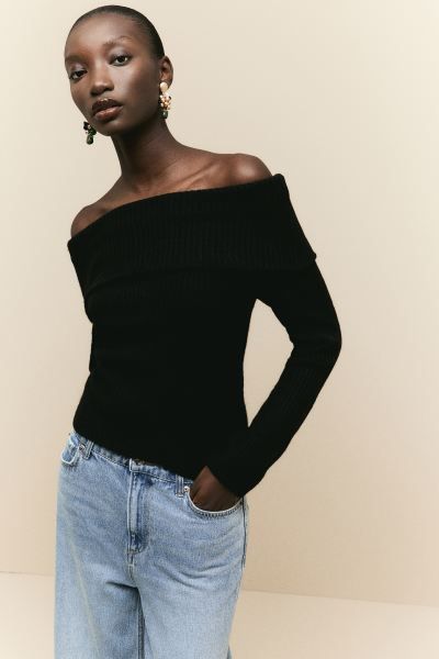 Off-the-shoulder Sweater - Cream - Ladies | H&M US | H&M (US + CA)