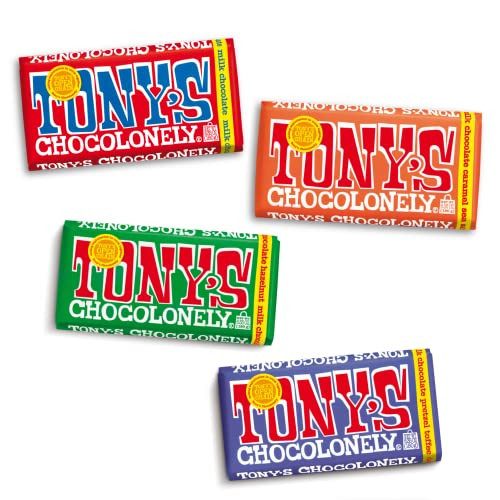 Tony's Chocolonely Assortment - Hazelnut, Dark Pretzel & Toffee, Caramel Sea Salt, Chocolate Bars, No Artificial Flavoring - 4 Bars | Amazon (US)