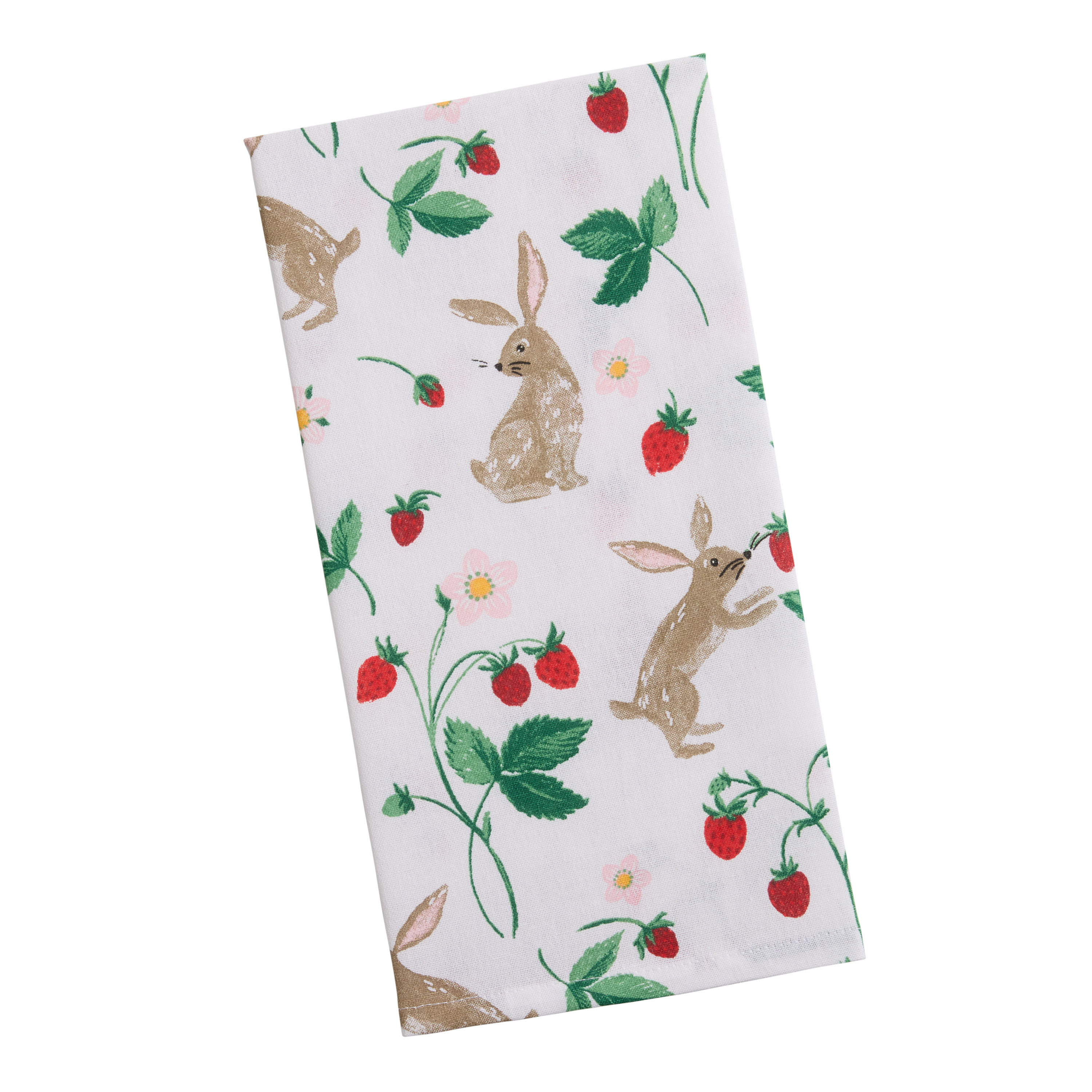 Watercolor Bunny and Strawberry Printed Kitchen Towel | World Market