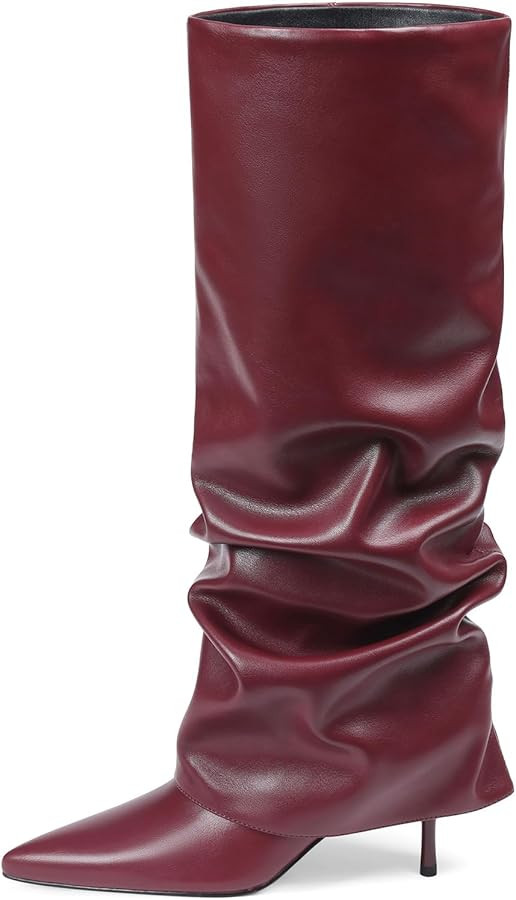 Womens Knee High Boots, Fold Over Shark Boots Stiletto Heels Slouchy Long Boot Pointed Toe Thigh ... | Amazon (US)