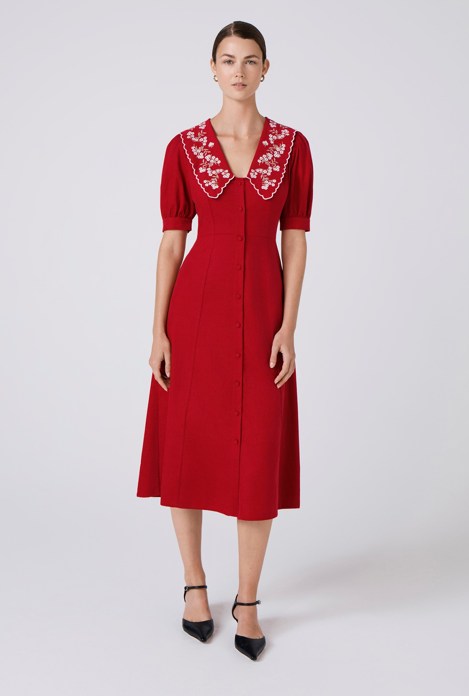Sloane Embroidered Corduroy Midi Dress | Ghost