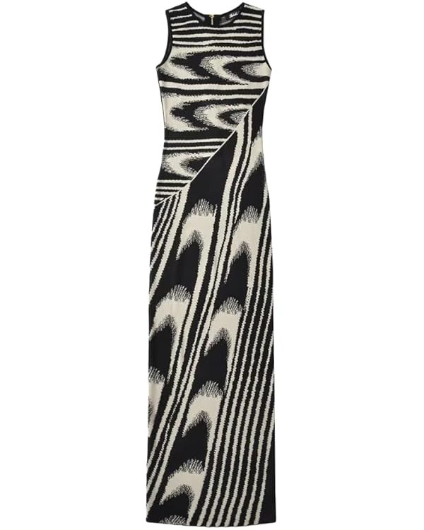 Summer Chic Abstract Knitted Long Dress Women Crew Neck Sleeveless Stretchable Slim Maxi Dresses | Amazon (US)