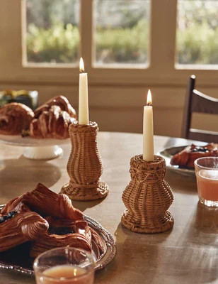 Wilburn Rattan Taper Holder, Ginger, Large | Lulu and Georgia 