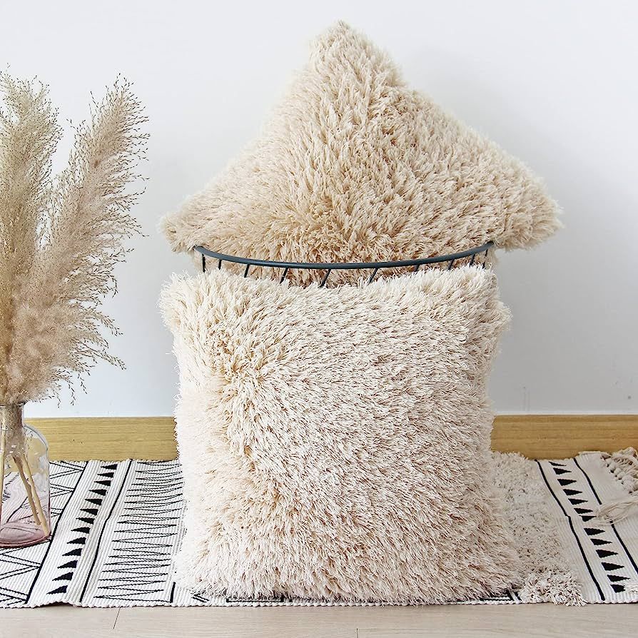 JOJUSIS Fluffy Decorative Throw Pillows Covers 18x18 Inch Luxury Soft Faux Fur Fleece Cushion Cov... | Amazon (US)