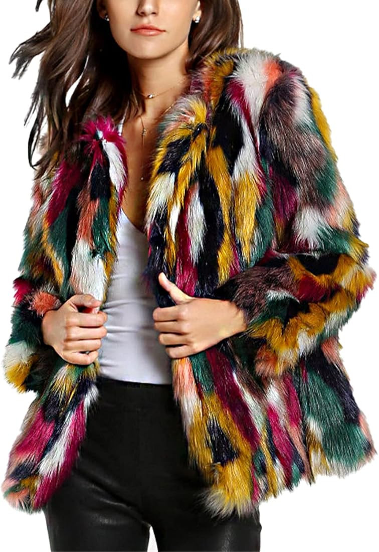 Gihuo Women’s Multicolor Faux Fur Coat Winter Warm Gradient Color Outwear Jacket Fall Shaggy Fu... | Amazon (US)