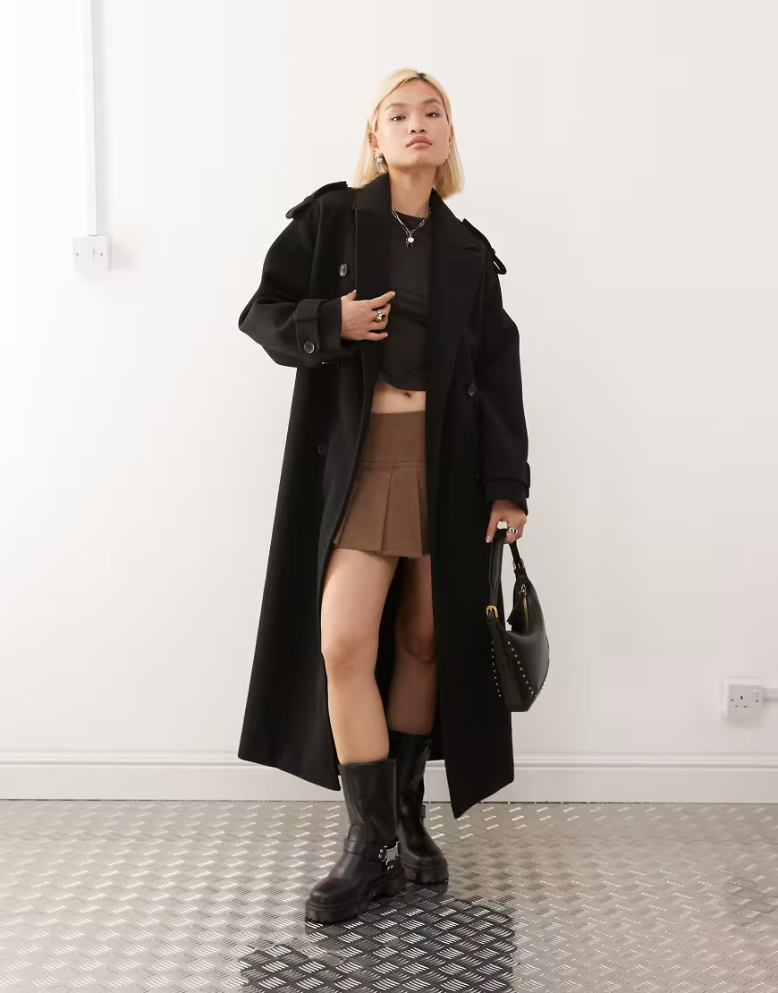 Monki longline belted trench coat in black | ASOS (Global)