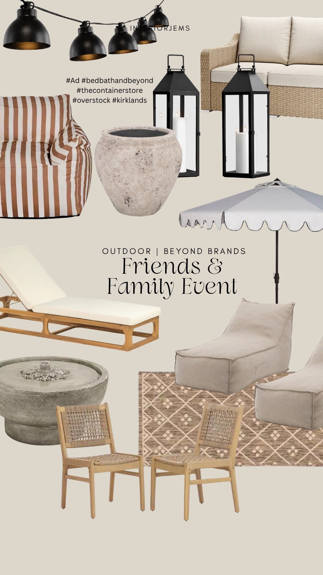 #Ad The Beyond Brands Friends & Family Sale is one I wait for every year. So many of my favorite outdoor pieces are included right now, from the lanterns and string lights to the loungers, fountain, chairs, patio umbrella, and rugs. If your outdoor spaces need a refresh before summer is in full swing, this is the time to grab them while they’re on sale.

✨Kirkland’s: 40% off entire store
✨Bed Bath & Beyond: 25% off top brands
✨The Container Store: 20% off entire purchase
✨Overstock: Extra 20% off top brands

#Ad #bedbathandbeyond #thecontainerstore #overstock #kirklands

#LTKSaleAlert #LTKHome