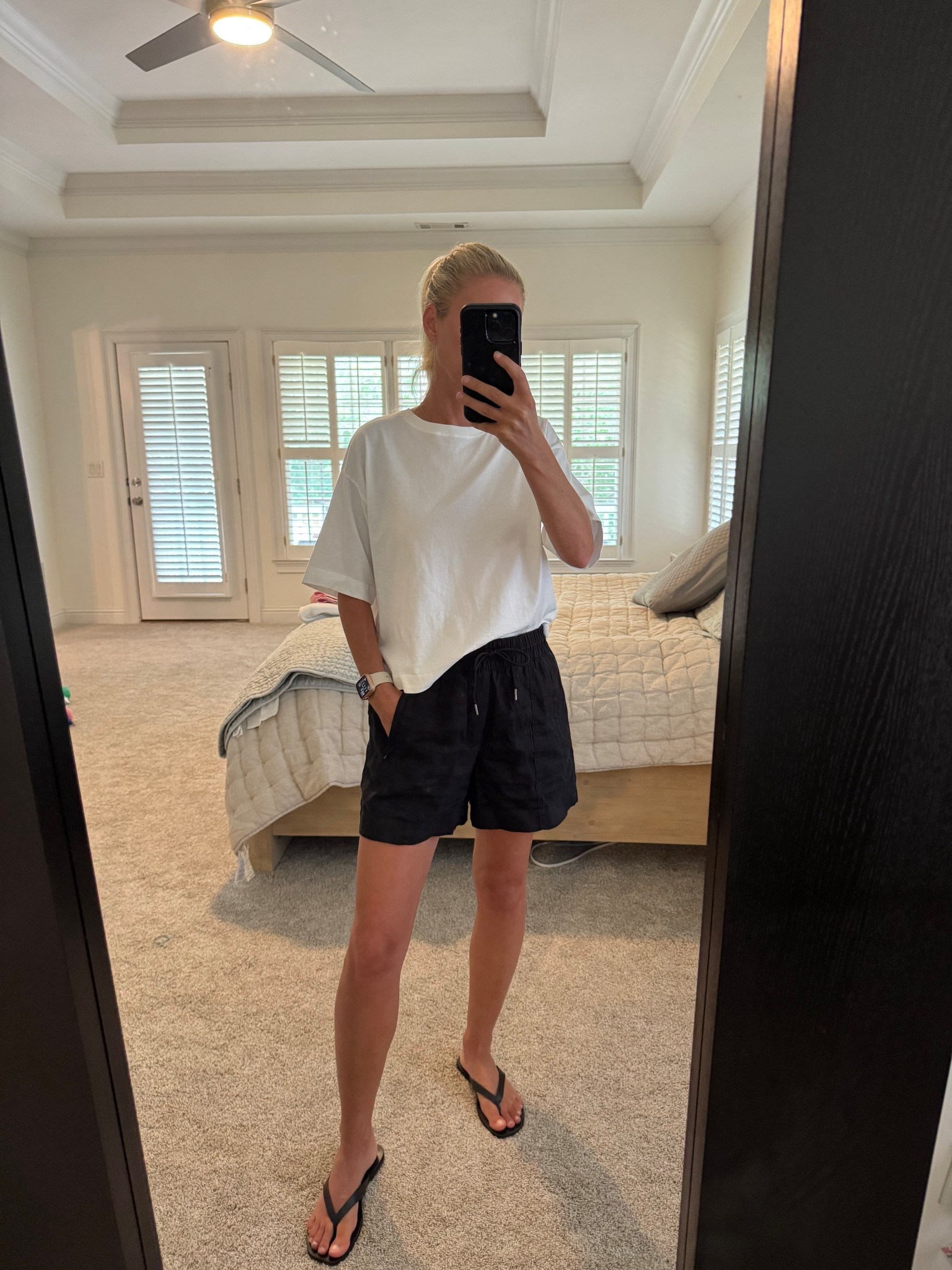 White tee , linen shorts , easy outfit , travel outfit , summer outfit , black sandals , leather sandals , flat sandals , thong sandals , black shorts 

#LTKTravel #LTKOver40 #LTKSummerEdit