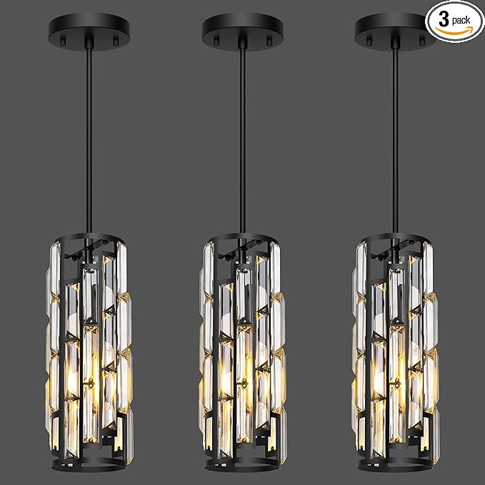 Black Pendant Lights Kitchen Island 3 Pack, Mini Crystal Chandeliers, Modern Pendant Lights Ceili... | Amazon (US)