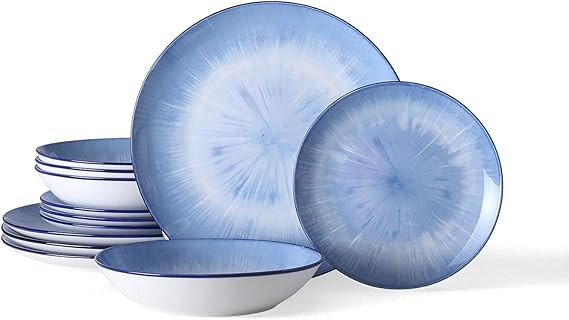 Bestone 12 Pieces Round Porcelain, Chip Resistant Dinnerware Sets, Plates, Dishes, Bowls, Service... | Amazon (US)