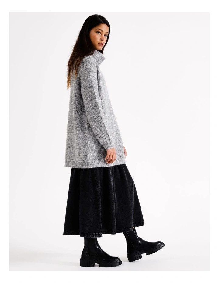 Oversized Roll Neck Fluffy Knit Jumper in Grey | Myer