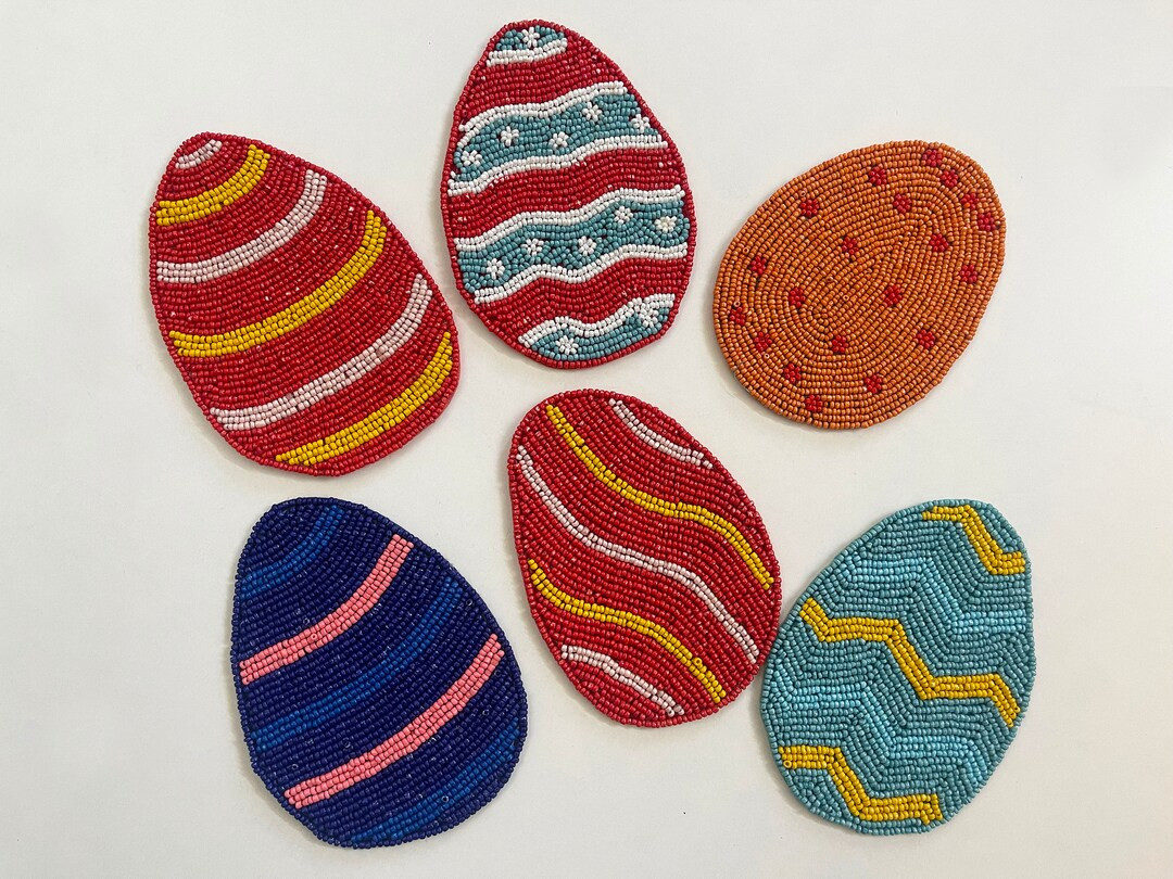 Set of 6, Easter Eggs Coasters, Beaded Egg Design Coaster, Multicolour - Etsy | Etsy (US)