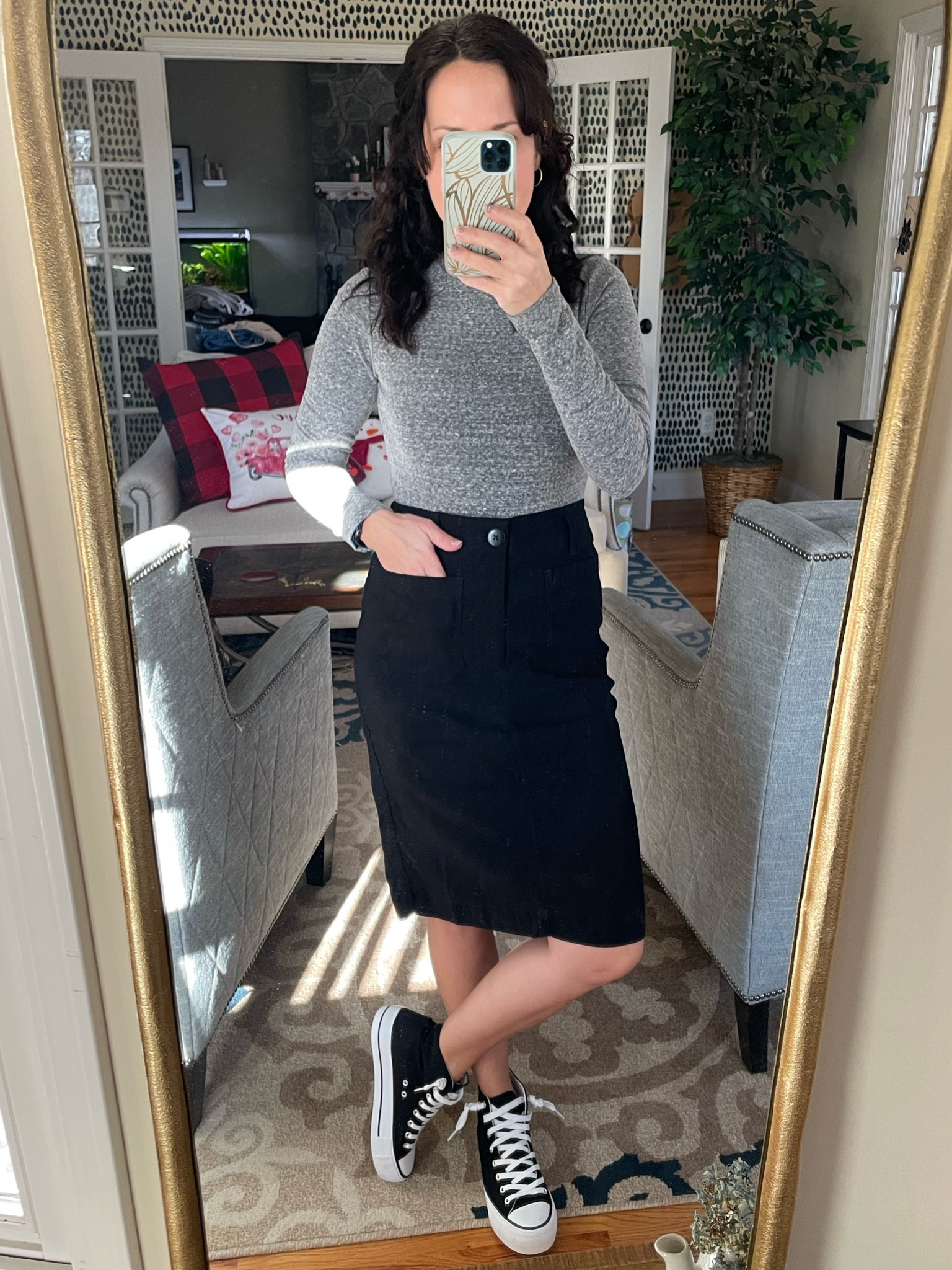 Another Converse style outfit, with a pencil skirt and bodysuit 

#LTKFind #LTKSeasonal #LTKshoecrush