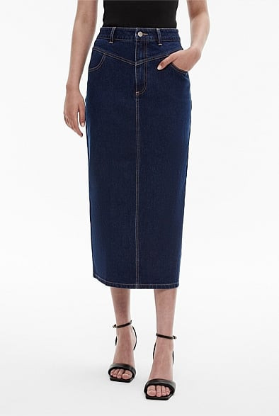 Yoke Front Longline Denim Skirt | Witchery (AU)