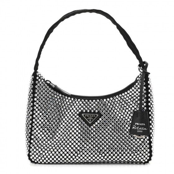 PRADA Satin Crystal Mini Re-Edition 2000 Bag Black | FASHIONPHILE (US)