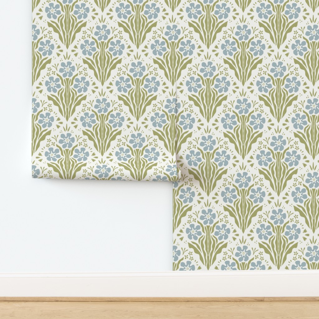 Celeste blue floral block print | Spoonflower