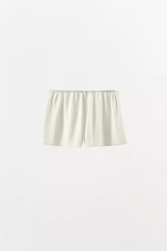 SATIN PAJAMA SHORTS Oyster-white Red | Zara US