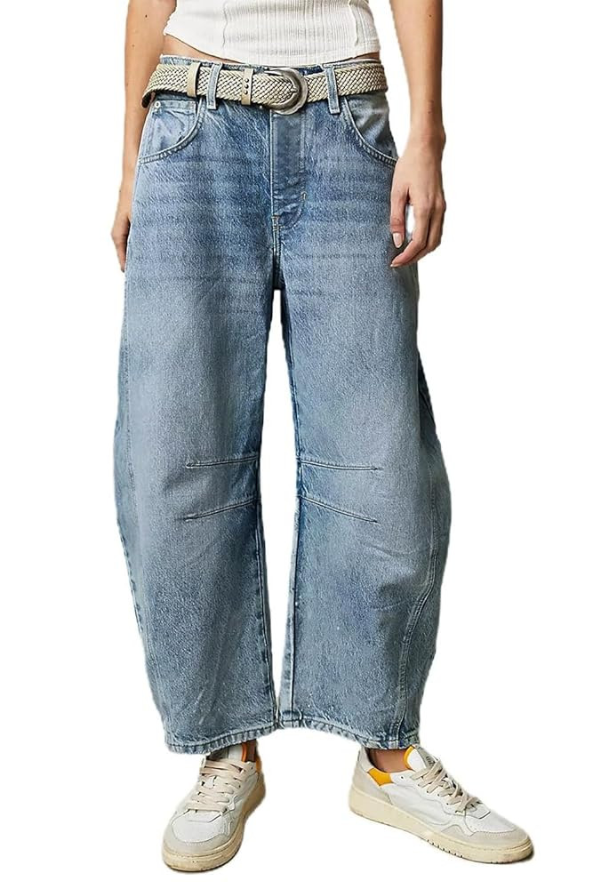 Allimy Womens Jeans Mid Rise Barrel Leg Vintage Jeans for Women Trendy 2025 Denim Pants Non Stret... | Amazon (US)