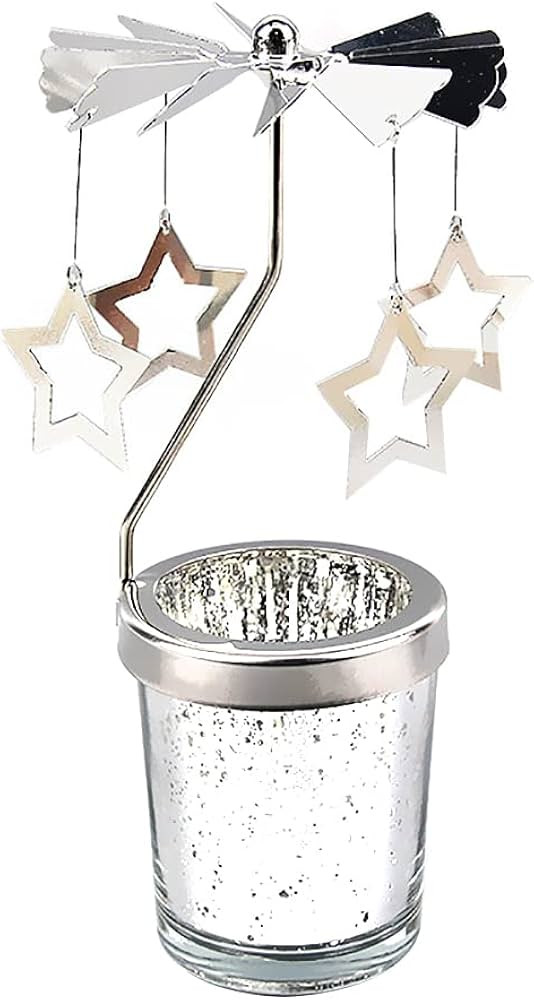 Surakey Windlicht Teelichtkarussel aus Glas Teelichthalter,Silber Karussell Teelichter Kerzenhalt... | Amazon (DE)