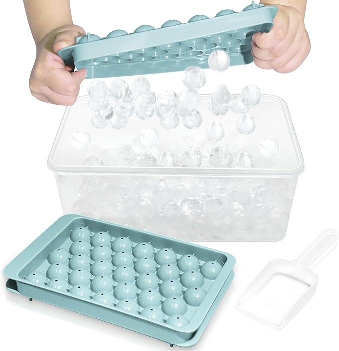 Round Ice Cube Tray with Lid & Bin Ice Ball Maker Mold for Freezer with Container Mini Circle Ice... | Amazon (US)