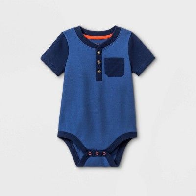 Baby Boys' Henley Pocket Short Sleeve Bodysuit - Cat & Jack™ Dusty Blue | Target