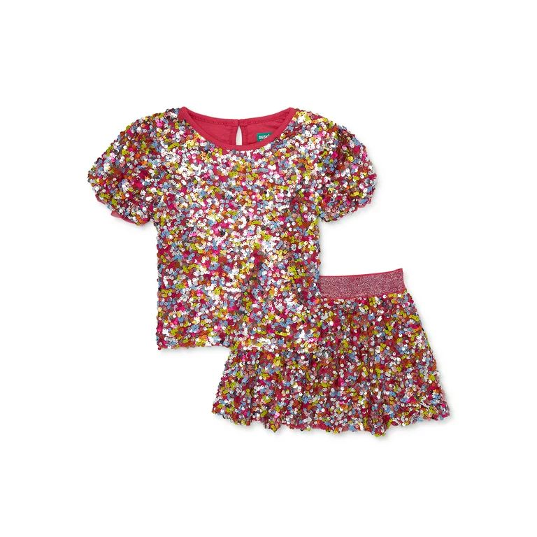365 Kids from Garanimals Girls Sequin Top and Skirt Outfit Set, 2-piece, Sizes 4-10 | Walmart (US)