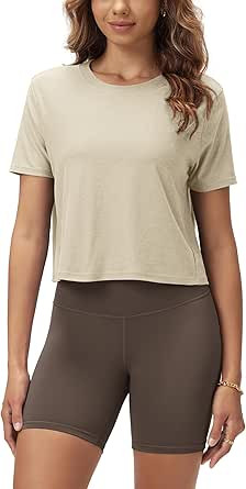 ODODOS Women's Performance Cropped Tee Ultra Soft odSTRATUM Tech Short Sleeve Relaxed Top Crew Ne... | Amazon (US)