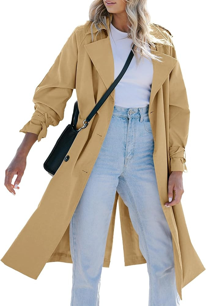 Tankaneo Women's Long Trench Coat Double Breasted Classic Lapel Oversized Windproof Overcoat Oute... | Amazon (CA)
