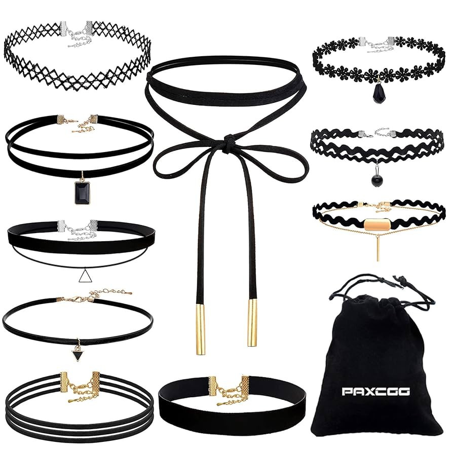 PAXCOO 10PCS Black Velvet Choker Necklaces with A Stroage Bag for Women | Amazon (US)