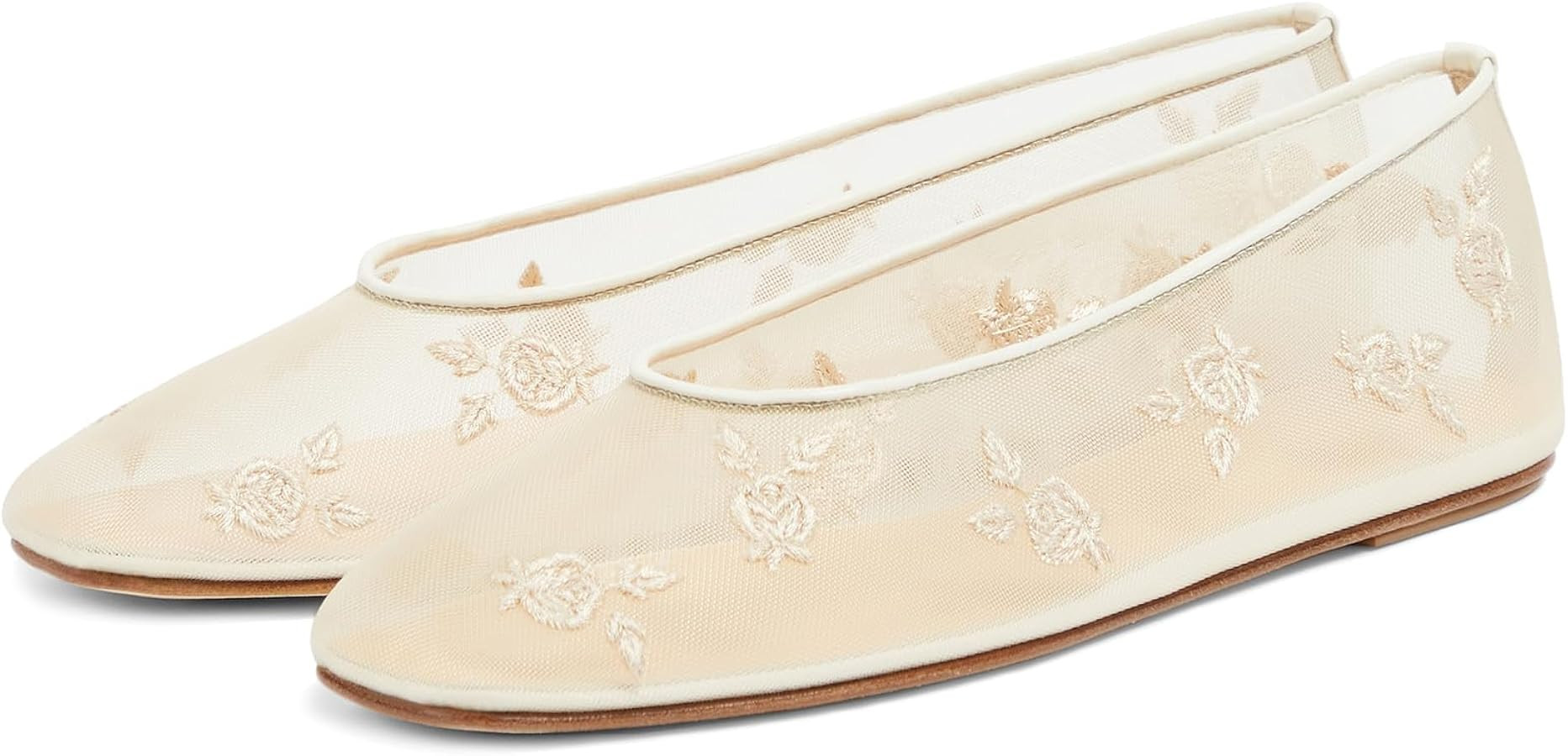 Embroidered Mesh Ballet Flats for Women Tulle Floral Pattern Square Toe Ballerina Shoes Comfortab... | Amazon (US)