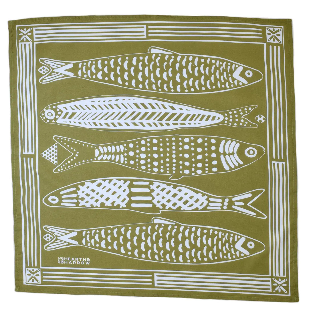 Sardine Bandana - Olive Green - 100% Cotton - Handkerchief - 22" X 22" - Screen Printed - Soft Wa... | Etsy (US)