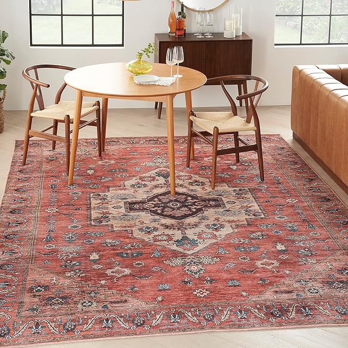 Nourison Brilliance Machine Washable Traditional Vintage Rust Multicolor 7'10' x 9'10' Area -Rug,... | Amazon (US)