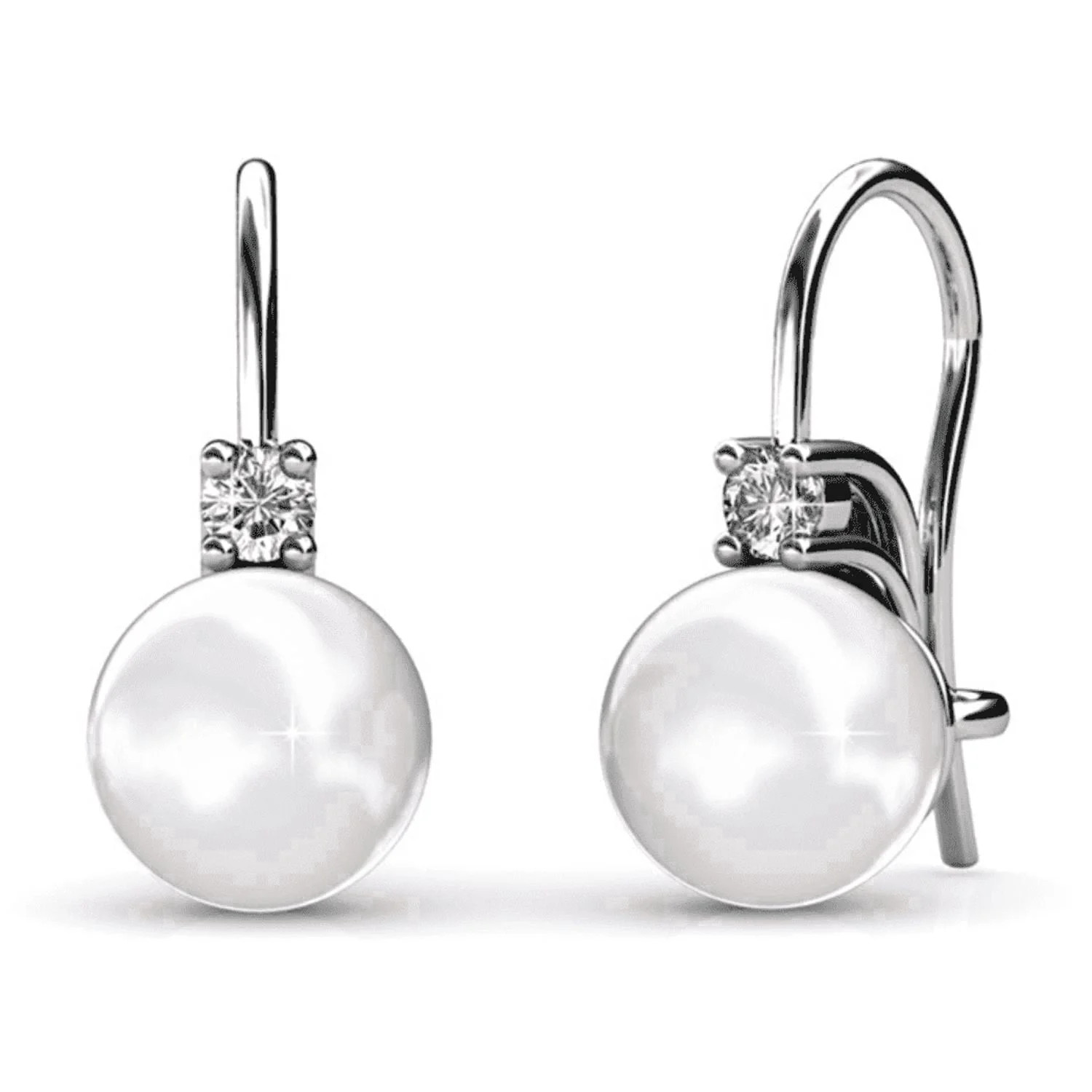 Cate & Chloe Cassie 18k White Gold Plated Shell Pearl Earrings with Swarovski Crystals for Women | Walmart (US)
