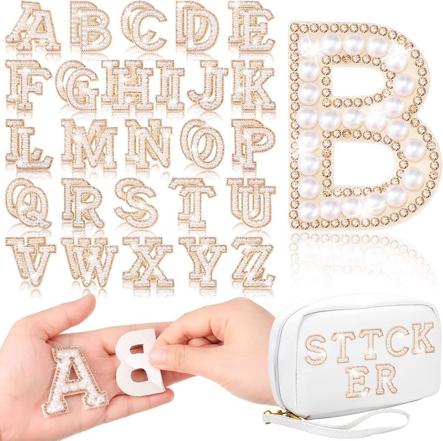 52 Pieces Self Adhesive Pearl Rhinestone Letter Patches A-Z Bling Rhinestone Letter Stickers Glit... | Amazon (US)