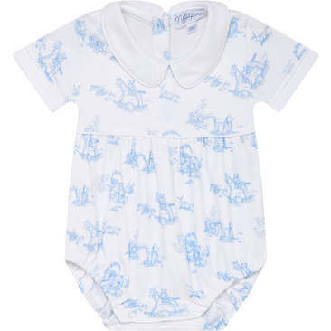 Nellapima | Toile Short Sleeve Bubble, (White & Blue, Size 9M) | Maisonette | Maisonette